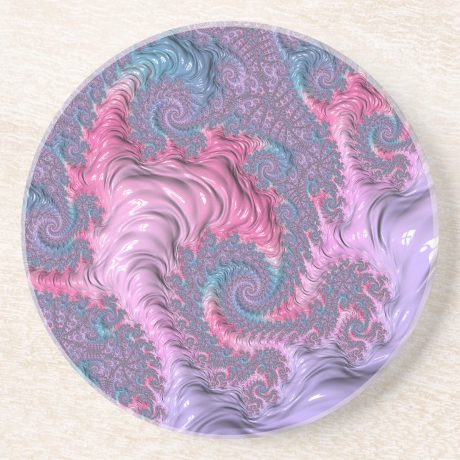 Colourful Boho Hippie Groovy Trippy Pastel Fractal Coaster (Front)