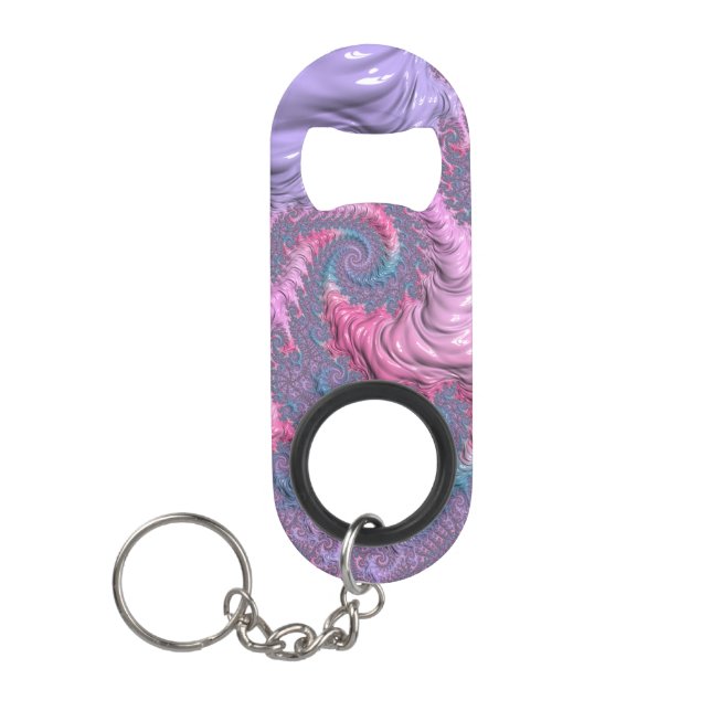 Colourful Boho Hippie Groovy Trippy Pastel Fractal Keychain Bottle Opener (Front)