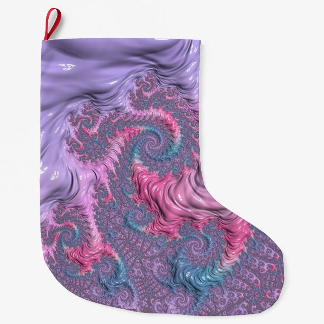Colourful Boho Hippie Groovy Trippy Pastel Fractal Large Christmas Stocking (Front)