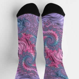 Colourful Boho Hippie Groovy Trippy Pastel Fractal Socks