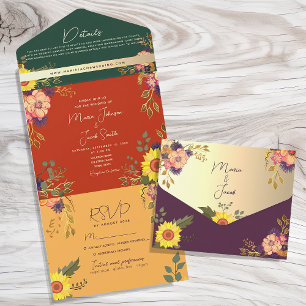 Colourful Boho Jewel Tone Wedding All In One Invitation