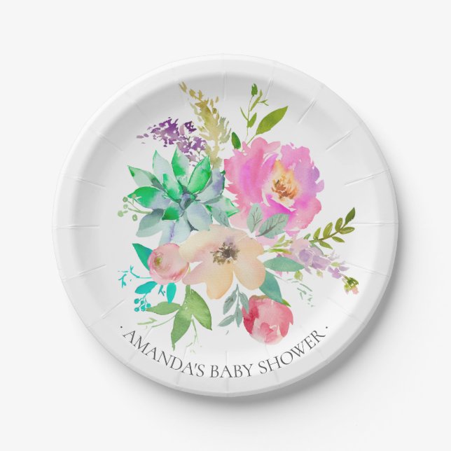 Colourful Boho Lavender Flowers Shower 7" Plate (Front)