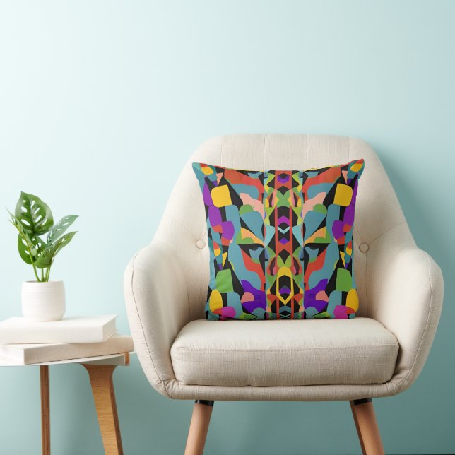 Colourful boho modern abstract art blue red patter throw pillow (Chair)
