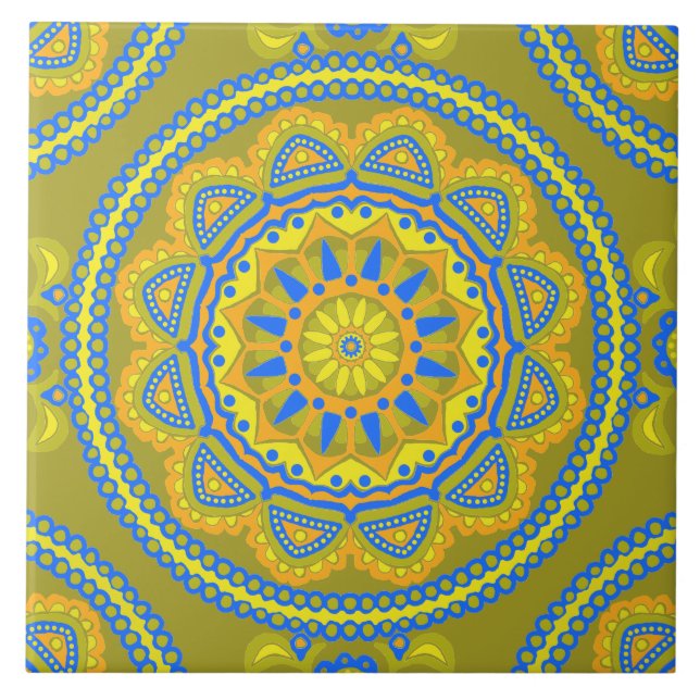 Colourful Boho Moroccan Ceramic Tile (Front)