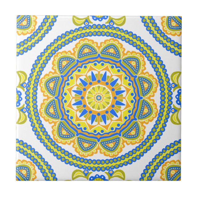 Colourful Boho Moroccan Ceramic Tile (Front)