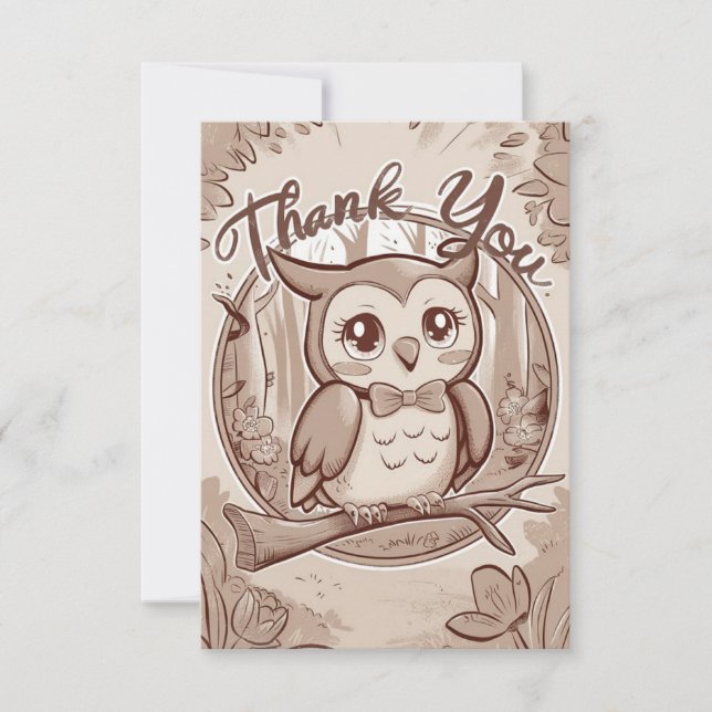 Colourful Boho Owl Thank You Card (Front)