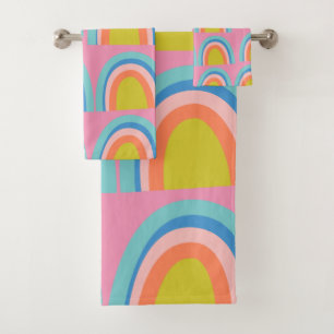 Colourful Boho Rainbow Pattern Bright Pastel Fun  Bath Towel Set