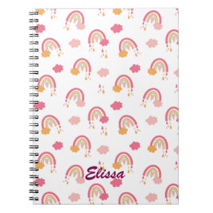 Colourful Boho Rainbow Pattern Name Personalized Notebook