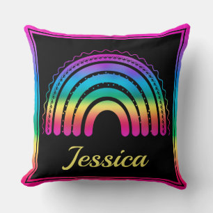 Colourful Boho Rainbow Throw Pillow