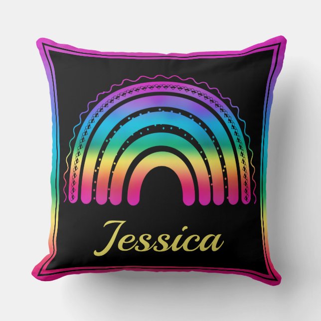 Colourful Boho Rainbow Throw Pillow (Front)