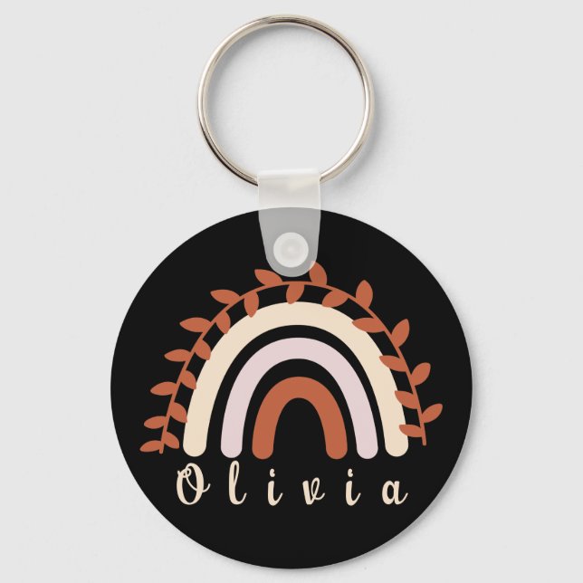 Colourful Boho Rainbow with a Personalized Name Keychain (Front)