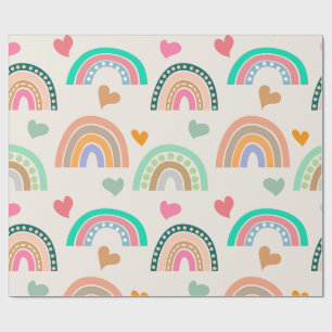 Colourful Boho Rainbows and Hearts Pattern Wrapping Paper