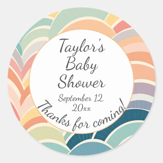 Colourful Boho Rainbows Baby Shower Classic Round Sticker (Front)