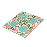 Colourful Boho Spring Summer Floral Retro Turquois Tile<br><div class="desc">A vibrant colourful boho style spring summer vibe for a fresh colourful airy spring or summer style. Turquoise and peach floral and greenery botanical pattern. Think backsplash, coaster tile, tabletop DIY project, bathroom, fireplace hearth, for the retro inspired individual. Be creative and use your imagination to find a variety of...</div>