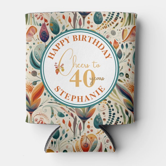 Colourful Boho Style Adult Birthday Party  Can Cooler (Front)