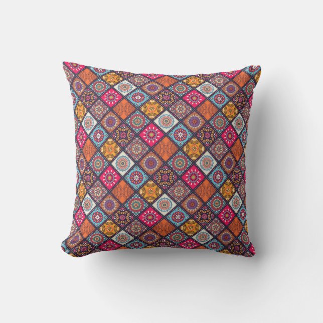 colourful boho style outdoor pillow (Front)