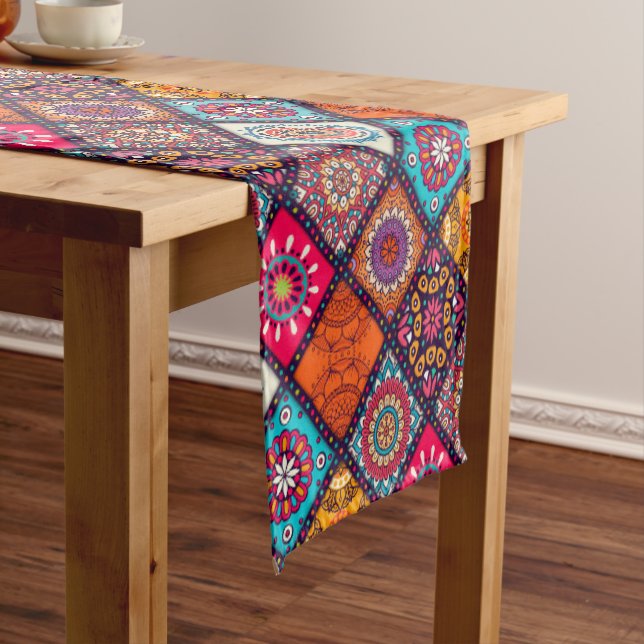 colourful boho style short table runner (In Situ)