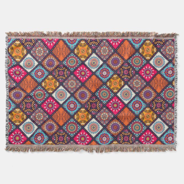 colourful boho style throw blanket (Front)