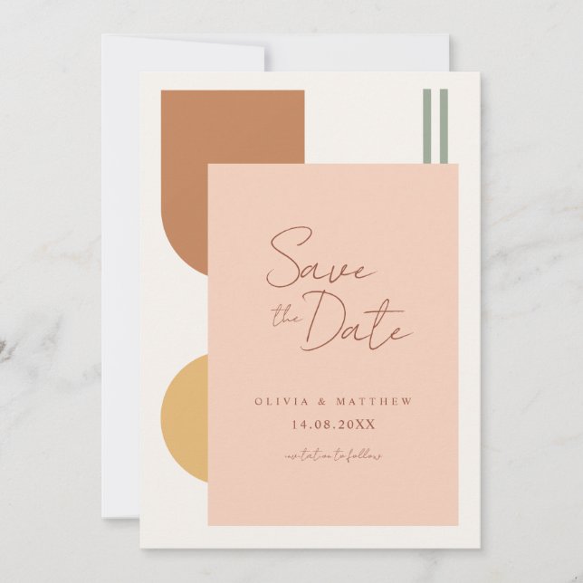 Colourful Boho Terracotta Arch QR Code Wedding  Save The Date (Front)