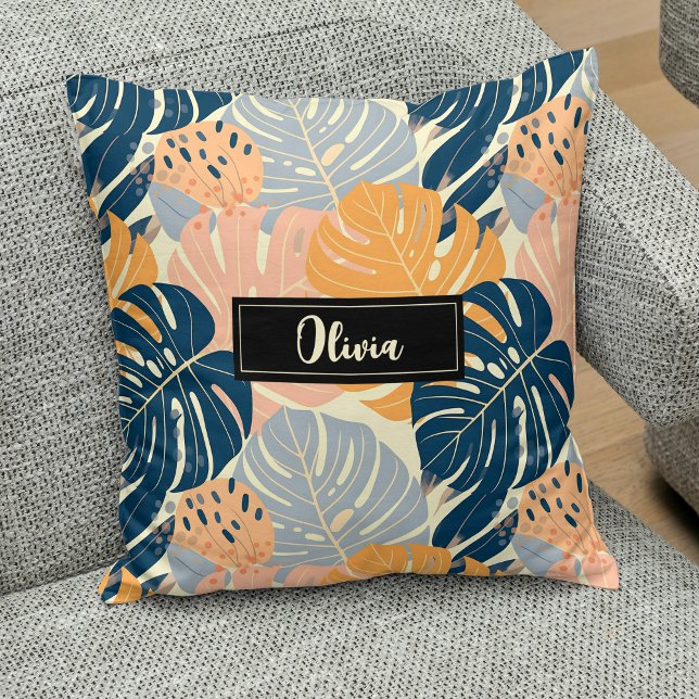 Colourful Boho Tropical Leaves Pattern Throw Pillow (Creator Uploaded)