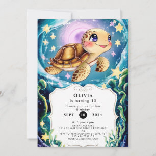 Colourful Boho Underwater Turtle Birthday Invitation