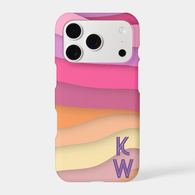 Colourful Boho Wavy Stripes Monogram two letter (Back)
