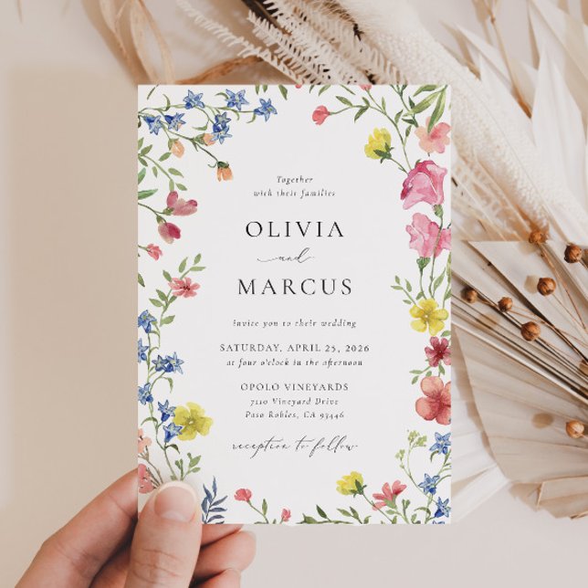 Colourful Boho Wildflower Fairytale Elegant Weddin Invitation (Front)