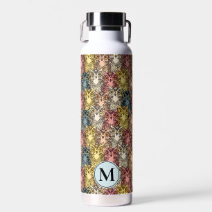 Colourful Boho Woodland Owl Pattern & Monogram Water Bottle