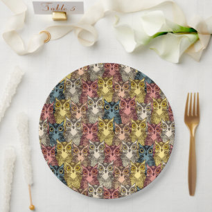 Colourful Boho Woodland Owl Pattern Paper Plate