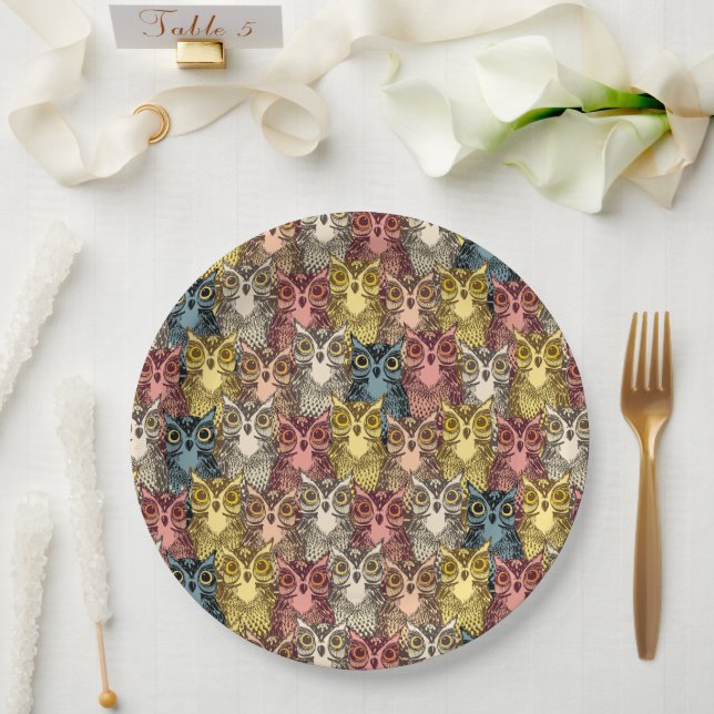Colourful Boho Woodland Owl Pattern Paper Plate (Wedding)