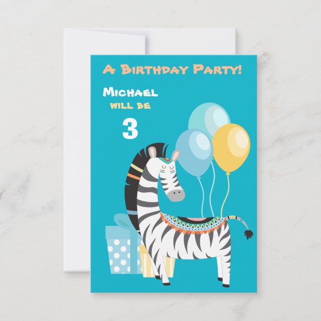 Colourful Boho Zebra Birthday Party Invitation (Front)