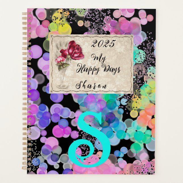 Colourful Bokeh Abstract Momogram Valentine’s Day  Planner (Front)