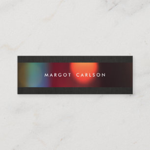 Colourful Bokeh Black Linen Look Chic Mini Business Card