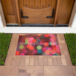 Colourful Bokeh Lights Merry Christmas Greeting Doormat