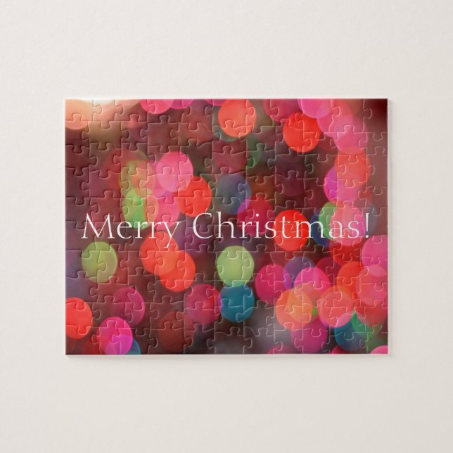 Colourful Bokeh Lights Merry Christmas Greeting Jigsaw Puzzle (Horizontal)