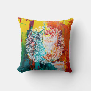 Colourful Bold Abstract Painting with Petal Mandal Throw Pillow