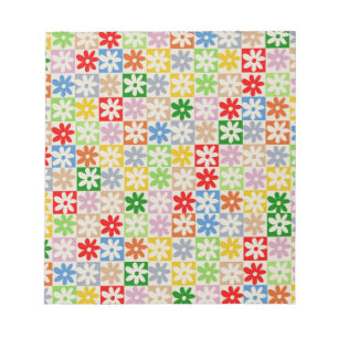 Colourful Bold Aesthetic Chequered Flower Pattern Notepad