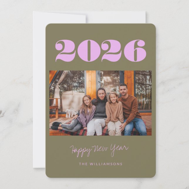 Colourful Bold Boho Olive 2 Photo 2025 New Year's  Holiday Card (Front)