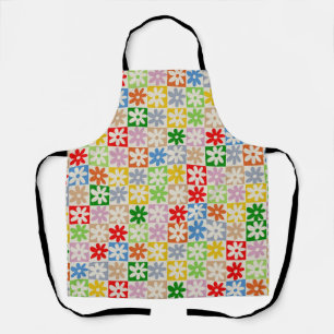 Colourful Bold Chequered Flower Y2K Pattern Apron