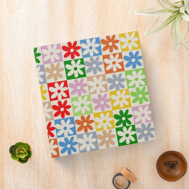 Colourful Bold Chequered Flower Y2K Pattern Binder (In Situ)