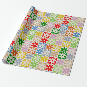 Colourful Bold Chequered Flower Y2K Pattern Wrapping Paper