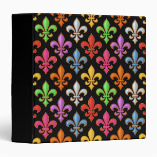 Colourful Bold Fleur-de-lis Flowers Black  Binder