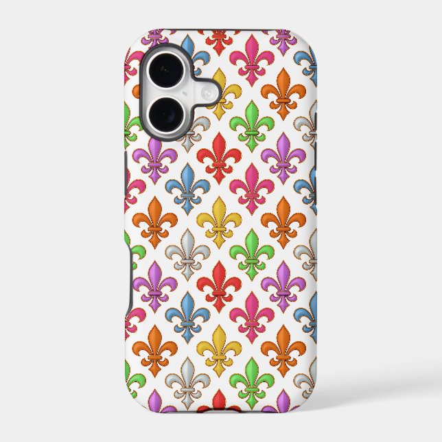 Colourful Bold Fleur-de-lis Flowers White (Back)