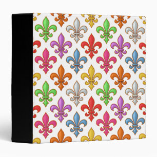 Colourful Bold Fleur-de-lis Flowers White Binder