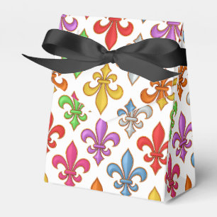 Colourful Bold Fleur-de-lis Flowers White Favor Box