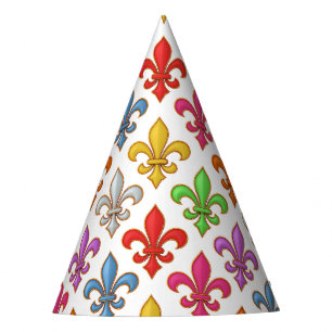 Colourful Bold Fleur-de-lis Flowers White Party Hat