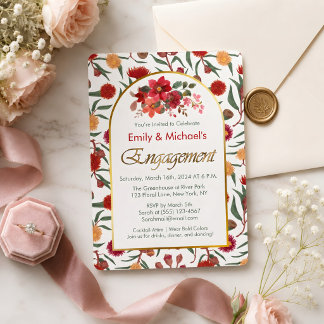 Colourful Bold Floral Blooms Engagement Party  Invitation
