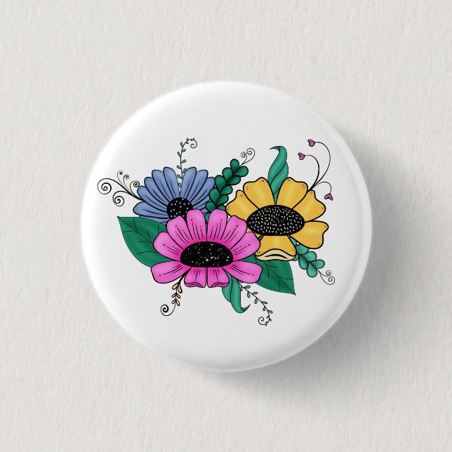 Colourful, Bold Florals 1 Inch Round Button (Front)