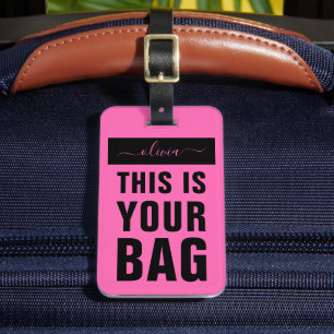 Colourful Bold Hot Pink And Black Name Template Luggage Tag