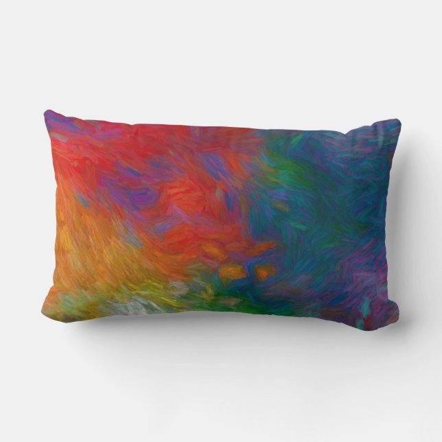 colourful bold modern abstract art red and blue  lumbar pillow (Back)
